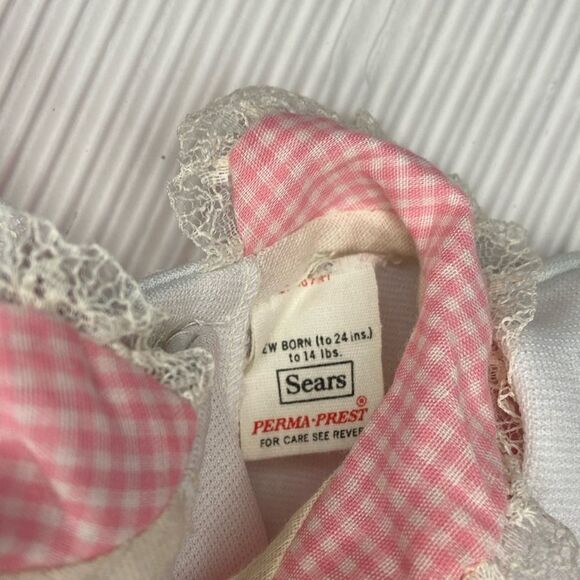 Vintage Precious Moments Newborn Romper Pink and white gingham - Picture 6 of 7